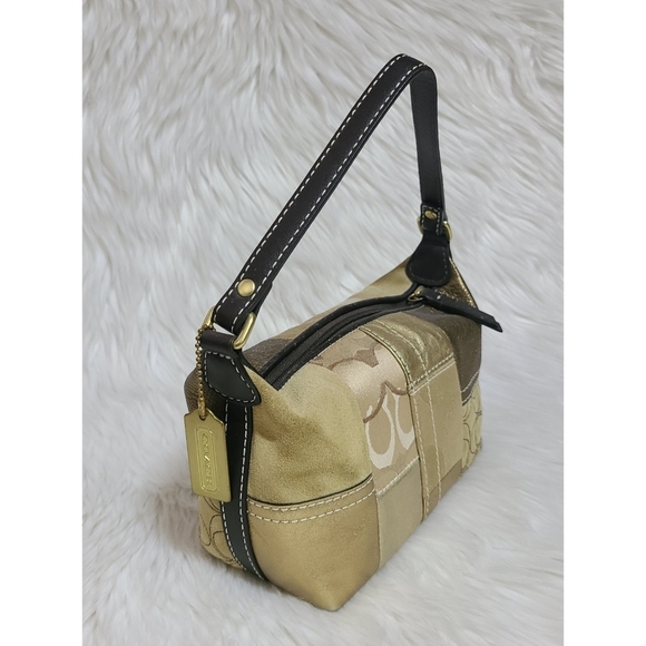 Coach|Gold Canvas & Suede Patchwork Mini Bag - Picture 5 of 13